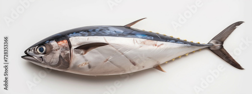 A high-quality image showcasing a fresh tuna fish, isolated on a white background. The vibrant colors and detailed texture of the fish are clearly visible.
