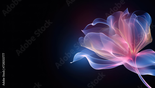 petals of an unseen flower on a black background in neon color ,spring concept