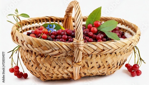 handmade bast product basket for picking berries isolate on a white background