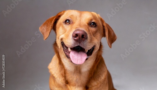 cute brown dog that smiles background close up indoors studio photo day light concept of care education obedience training and raising pets photo