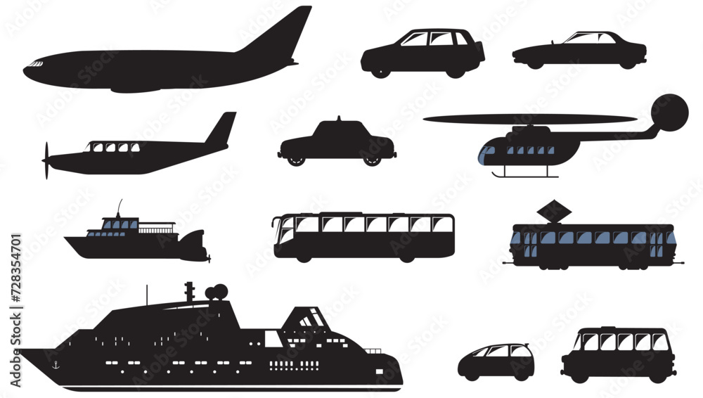 transportation silhouettes set