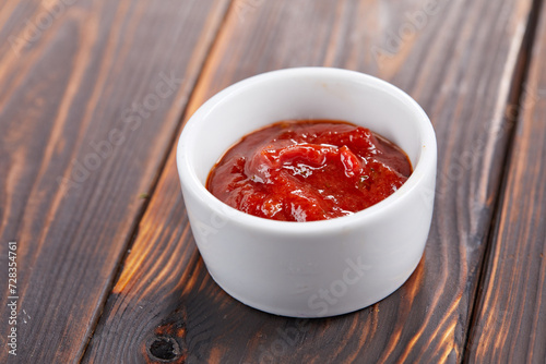 ketchup in the white bowl