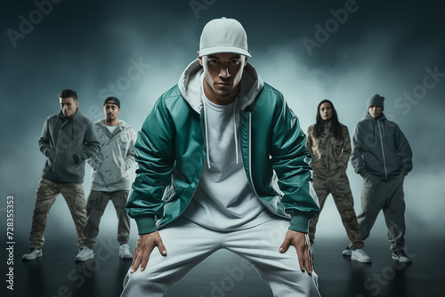 Male Hip-Hop Dancer with a Dance Crew photo