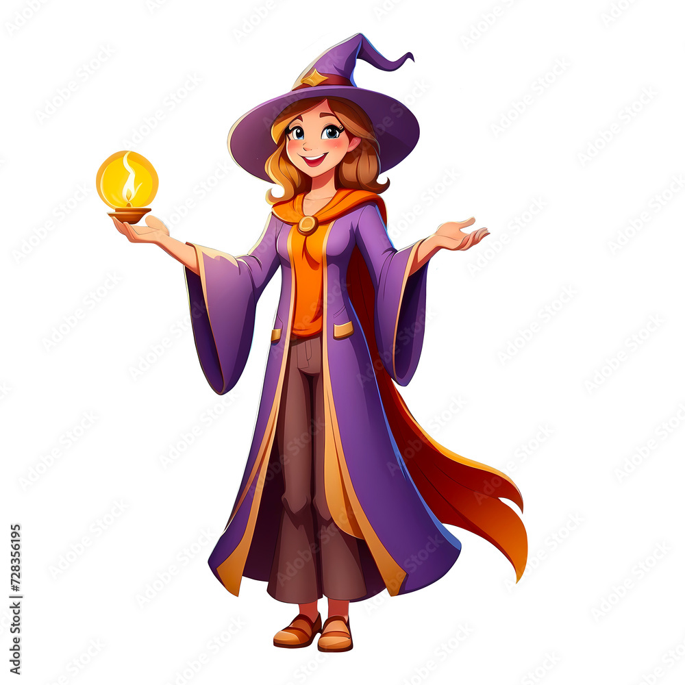 beautiful witch holding fire illustration without background PNG image