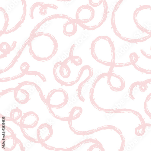 Seamless pattern of bright colorful abstract squiggles print, continuous line, textured scribble spiral and wavy lines. retro 80s. Chaotic ink crayon dry brush texture. Vector illustration.