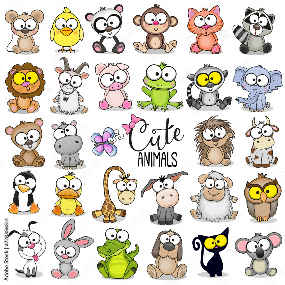 Fototapeta premium Set of Cute Cartoon Animals