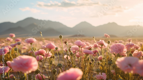 A field of blooming flowers in a desert  resilience  contrast  Ultra Realistic  National Geographic 