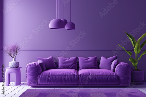 Modern living room in purple color scheme