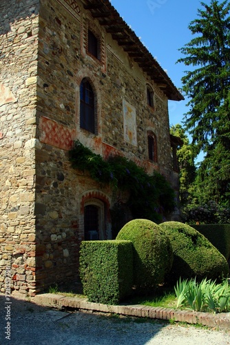 Italy, Emilia, Piacenza: Foreshortening of Medieval Village of Grazzano Visconti.