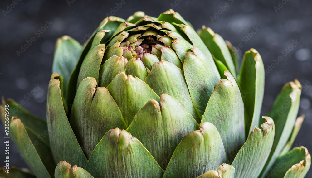Artichoke close-up. Dark background, copyspace Artichoke close-up. Dark background, copyspace
