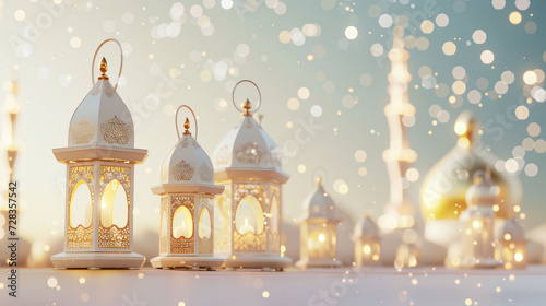 Ramadan with white background lantern design Generative ai