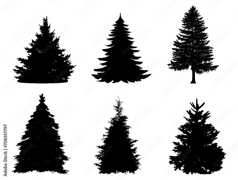 Obraz premium Pine tree silhouette collection on white background.