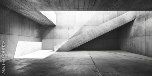 Urban Industrial Room. Empty Raw Concrete Space with Ramps and Textured Surfaces - Interior Background photo