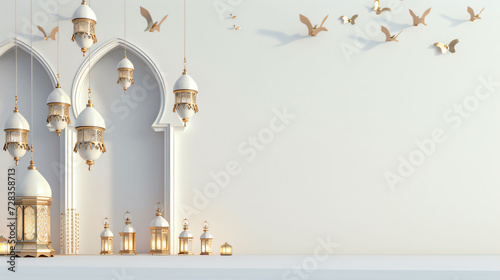 Elegant ramadan kareem lantern with white background text copy space. Generative ai photo