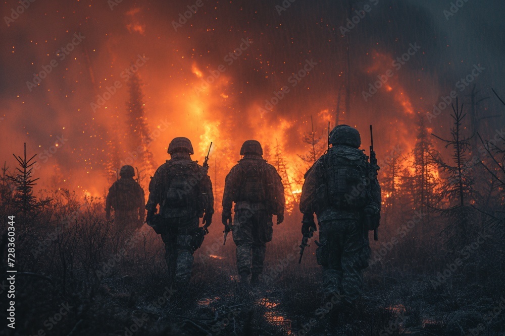 Soldiers in the Rain A Dramatic Firefight Scene Generative AI