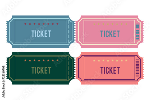 Vector illustration of ticket icon in flat style. A set of tickets isolated on a white background.