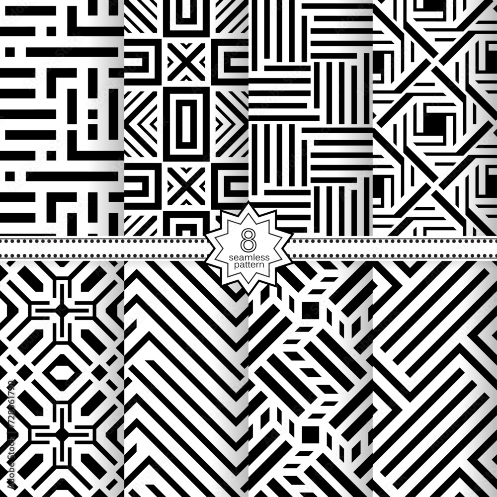 A set of vector seamless patterns. Modern geometric textures. Monochrome. A set of vector seamless patterns. Modern geometric textures. Monochrome.