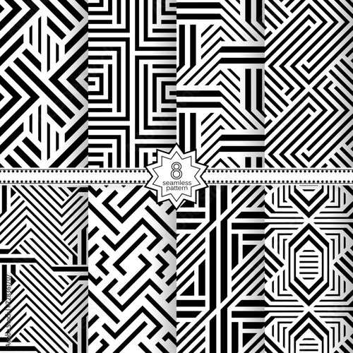 A set of vector seamless patterns. Modern geometric textures. Monochrome.