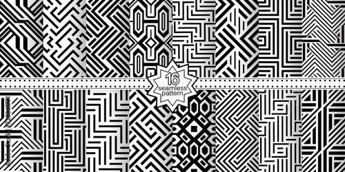 A set of vector seamless patterns. Modern geometric textures. Monochrome.