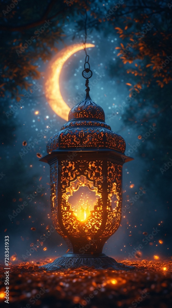 Glowing Lamp Poster A Moonlit Night with a Luminous Lamp Generative AI Glowing Lamp Poster A Moonlit Night with a Luminous Lamp Generative AI