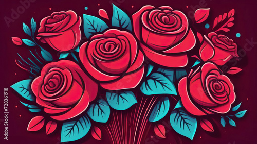 Spring Blooms Elegance: Illustration of a Vibrant Red Rose Bouquet