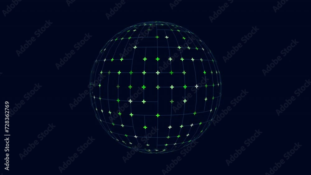 A 3D black sphere with a grid of green dots, forming a circular pattern, floats gracefully in empty space, creating an intriguing visual contrast A 3D black sphere with a grid of green dots, forming a circular pattern, floats gracefully in empty space, creating an intriguing visual contrast