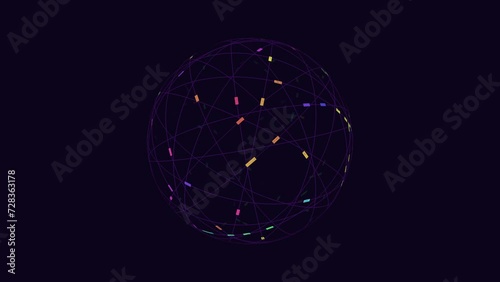 Complex network of interconnected lines and dots arranged in a circular pattern, depicting a intricate and interconnected system