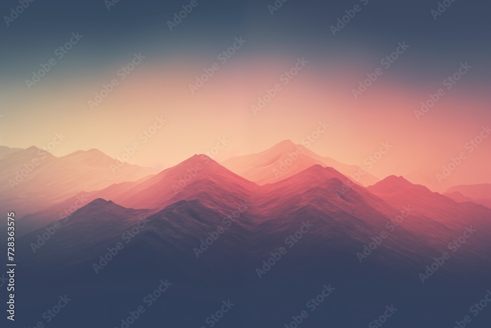 Landscape of mountains with red sky and clouds illustration. Ai generated.