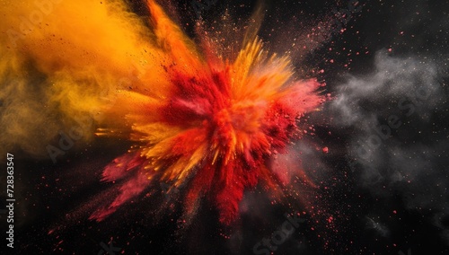 Splash red and yellow colored powder  vibrant explosion of colors in the style of apocalyptic collage