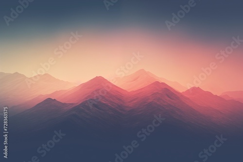 Landscape of mountains with red sky and clouds illustration. Ai generated.