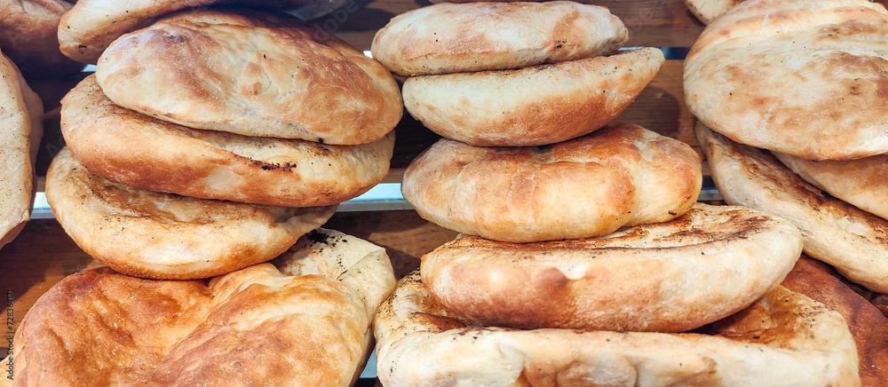 Freshly baked traditional arabic breads - Pita