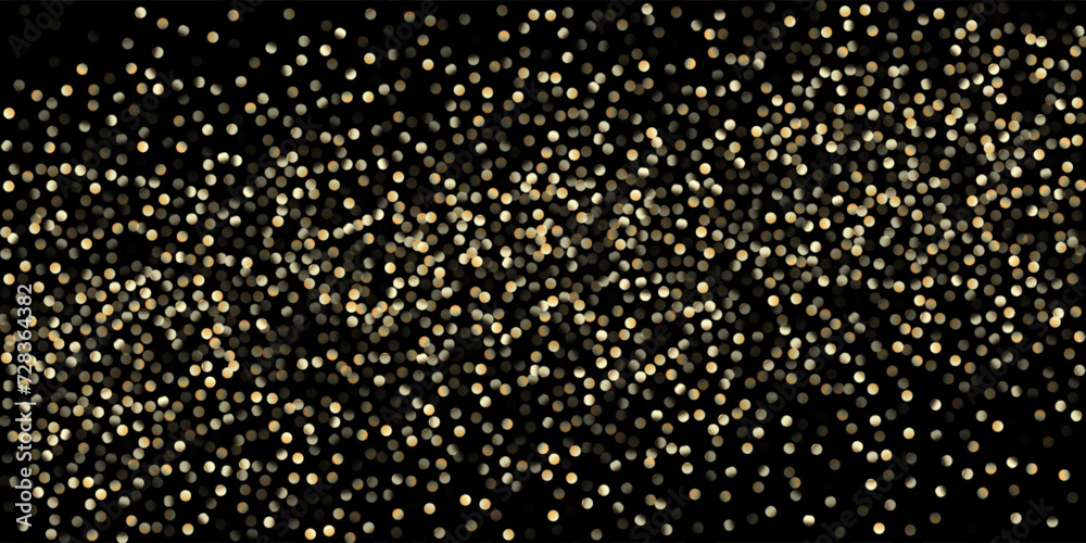 Gold Confetti Shower on Black. Golden Sequins,