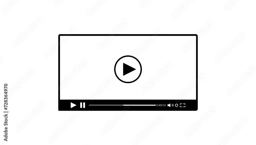 Video player bar emblem, black isolated silhouette Video player bar emblem, black isolated silhouette