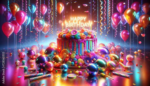 Happy birthday wallpapers greeting cards 3D happy birthday background  birthday cake illustration with candles Gifts for children and adults  Generative AI. 