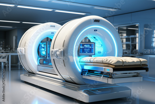 advanced mri or ct scan medical diagnosis machine at hospital lab as wide banner with copy space area 