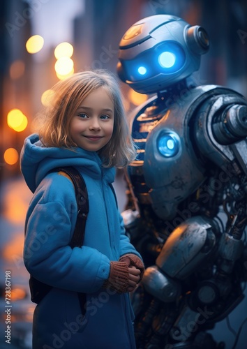 Back to school concept, human kid use robot for Simplifying life with ai Generative Ai