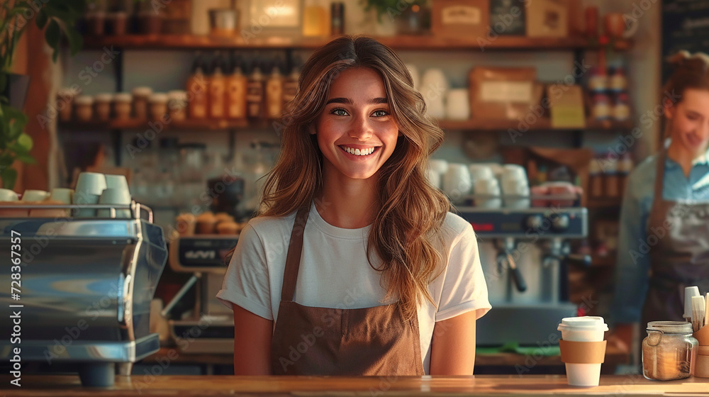 Beautiful and smiling businesswoman working in her coffee shop