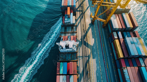 AI Circuitry in Freight Transport: Container Ship and Trucks with AI Circuit Patterns, Future of Global Freight, Contemporary Style, Versatile Usage, Vibrant Colors, Clean Composition,