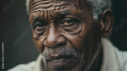 a close up of a man with a mustache and a white shirt, african man, elderly person © Ozgurluk Design