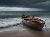 Solitary Boat Adrift In A Stormy Sea. Generative AI