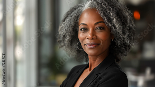 Woman With Grey Hair and Black Blazer