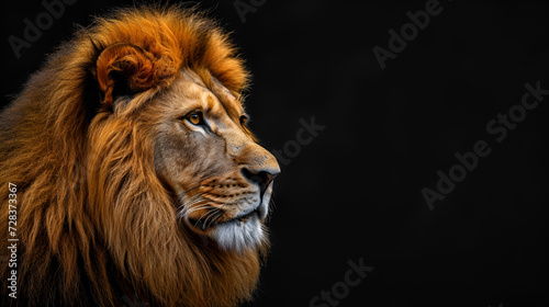Lion. Color  realistic portrait of a lion s head on a black background with copy space. generative ai
