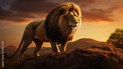 lion in the sun, lion in the sunset, a high resolution image of a majestic lion © Waris