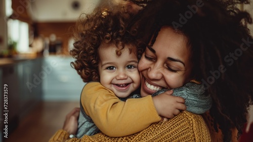 Affectionate loving middle aged mother cuddling child. Excited to see daughter, happy senior older mom cuddling her, sitting together on comfortable sofa in living room