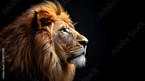 Lion. Color  realistic portrait of a lion s head on a black background with copy space. generative ai