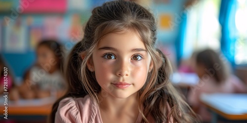 Wallpaper Mural Girl with Pigtails and Pink Shirt Generative AI Torontodigital.ca