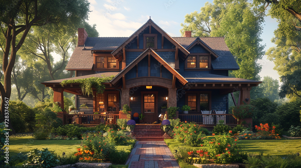  the essence of a craftsman house with intricate woodwork and a cozy front porch. 
