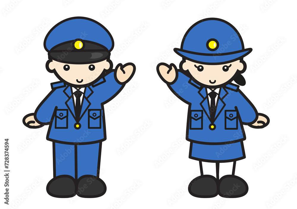 警察官の制服姿の男の子と女の子
