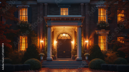 exterior of house door at night in the city