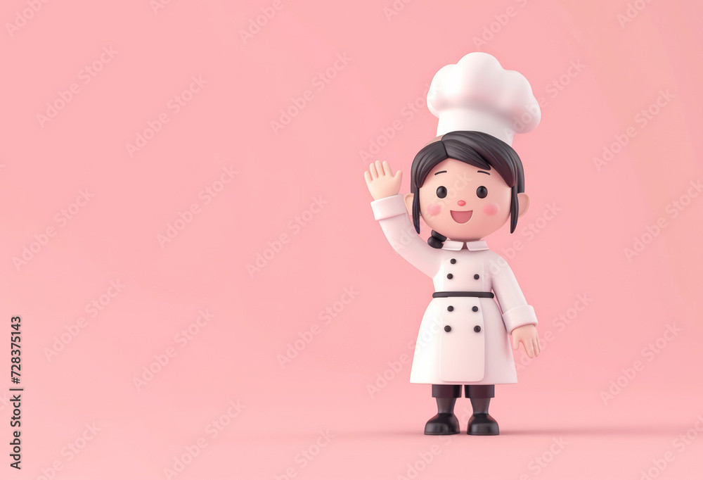 3D style cute cartoon character of a female professional chef worker 3D style cute cartoon character of a female professional chef worker